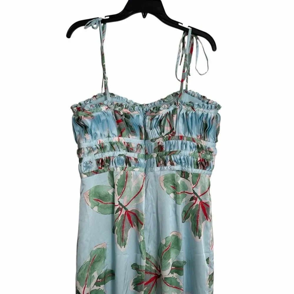 Anthropologie Hutch Ruched Satin Floral Wide Leg Jumpsuit Size 8